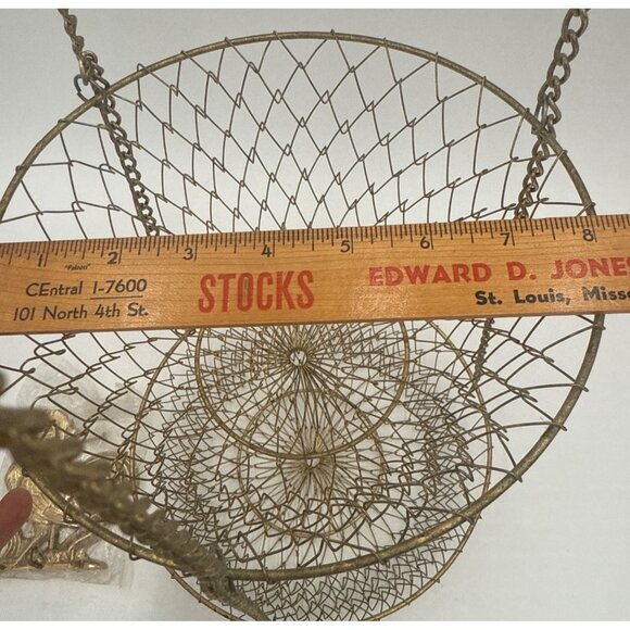 Vtg Gold-Tone Wire 3-Tier Hanging Fruit Basket Organizer With Rooster Wall Hook - Picture 5 of 6